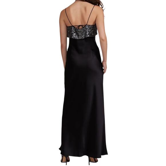 Lucy Paris Marnie Sequin Bow Detail Maxi Dress Gown Black Silver V Neck Small - Picture 2 of 10